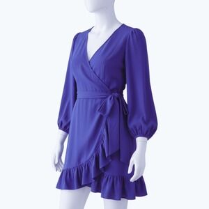 Lilly Pulitzer Laren Wrap Dress Women's Size 14 Galaxy Blue Ruffle Tie